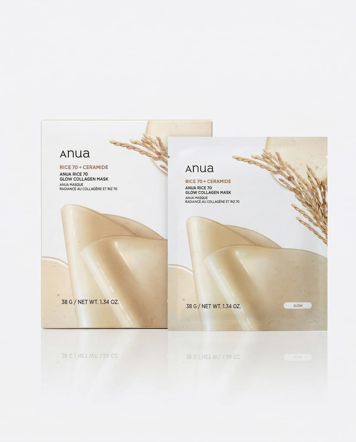 Anua Rice 70 Glow Collagen Mask, гидрогелевая маска для сияния с рисом