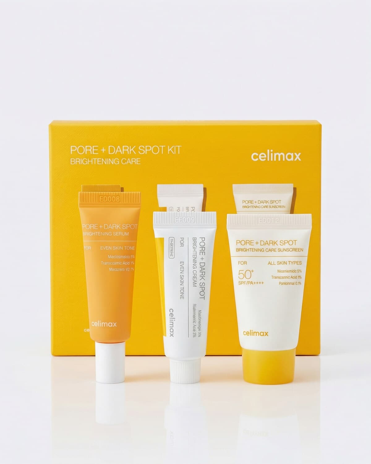 Celimax Pore+Dark Spot Brightening Kit, набор миниатюр для выравнивания тона (сыворотка 10мл + крем 7мл + SPF 10мл)