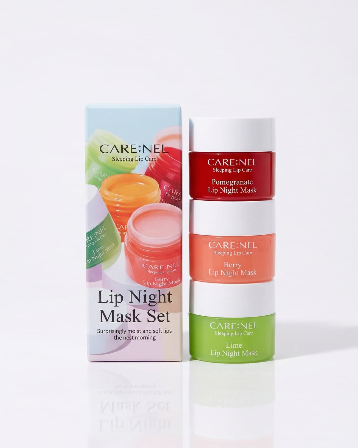 Care:Nel Lip Night Mask Set, набор ночных масок для губ 3 вкуса (berry, lime, pomegranate), 3х5г