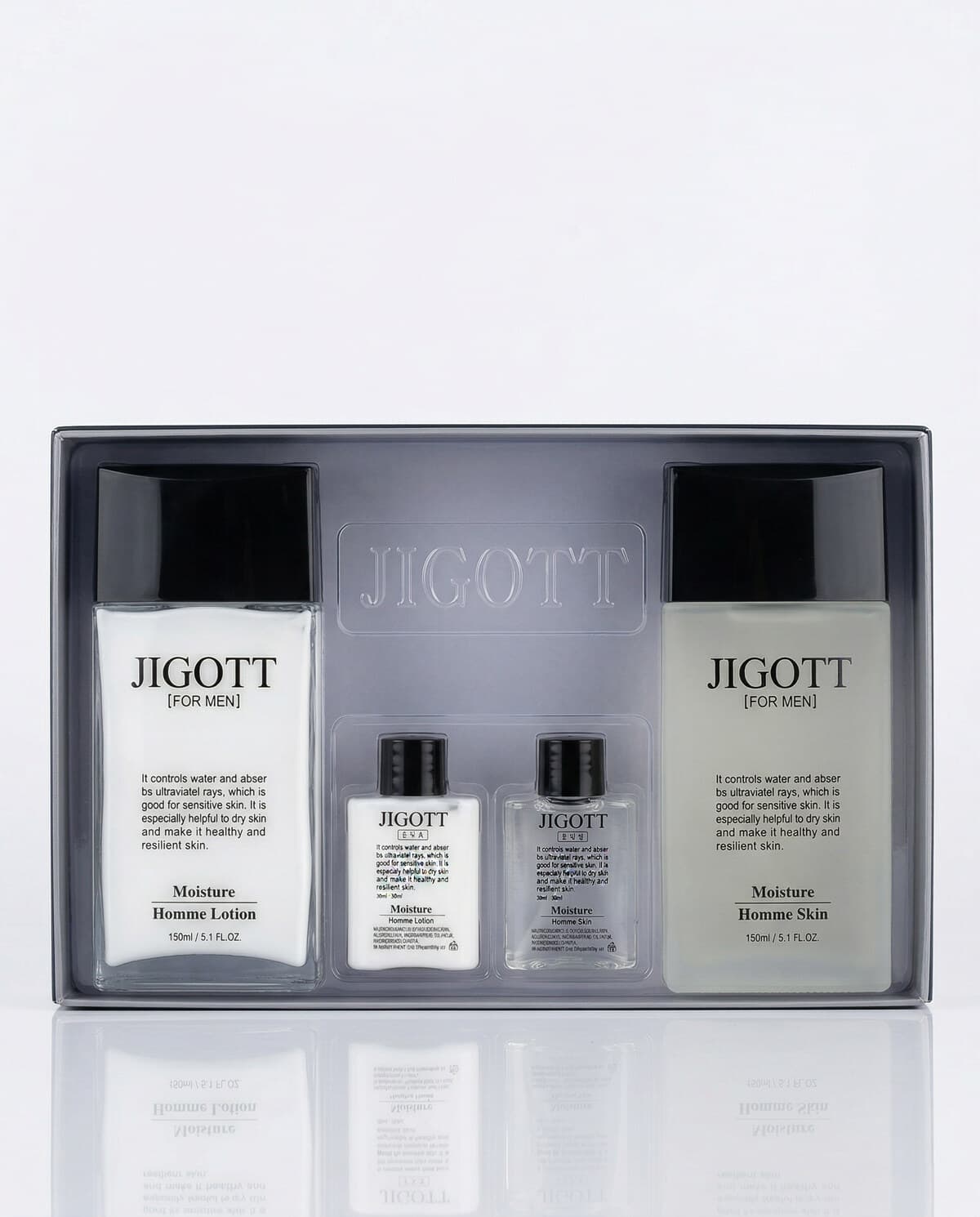 Jigott Moisture Skin Care 2SET Homme, мужской увлажняющий набор с розовой водой