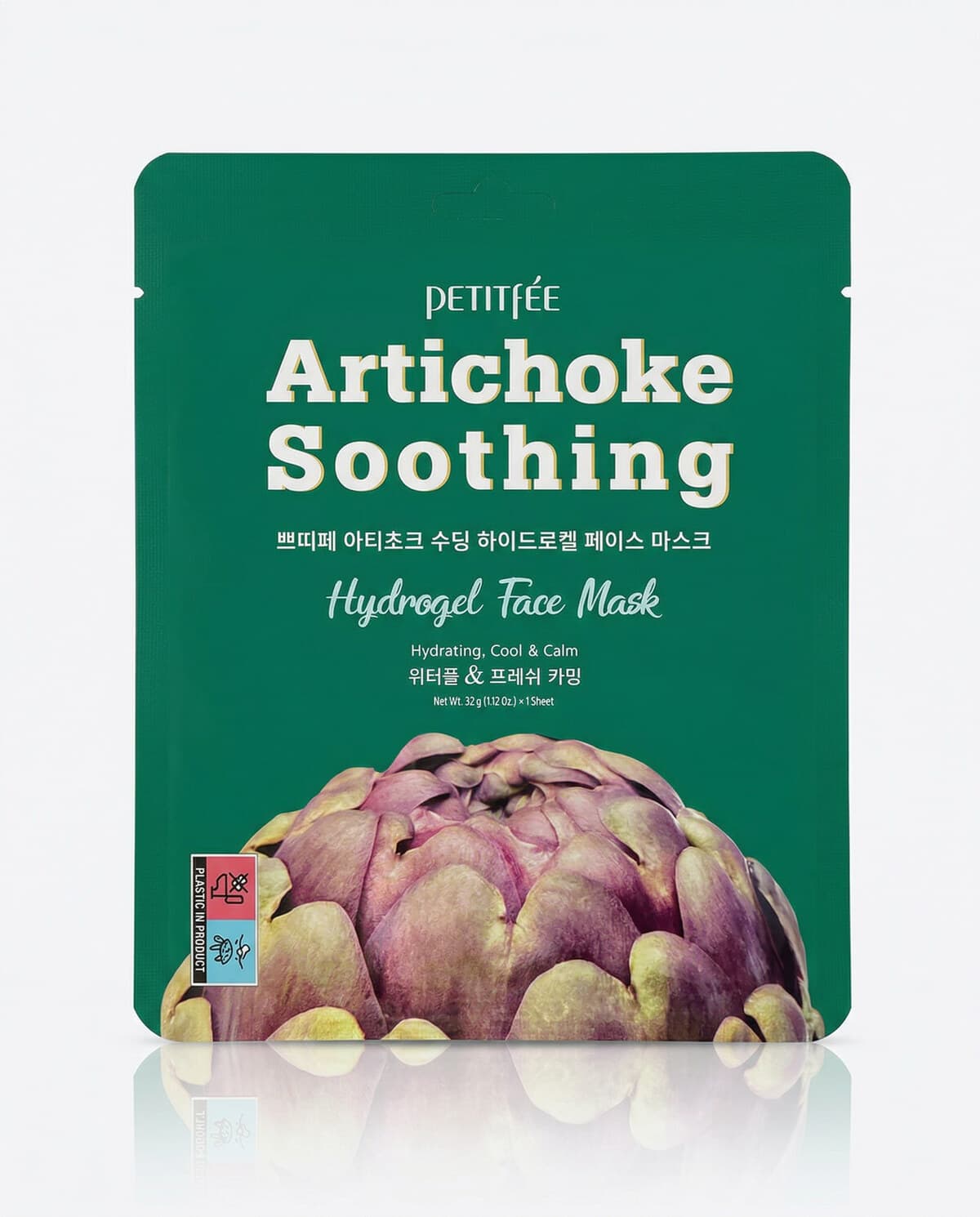 Petitfee Artichoke Soothing Hydrogel Face Mask, противоотёчная маска с артишоком, 32г